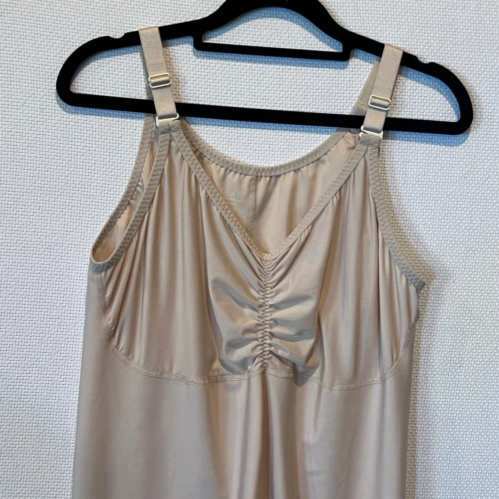 Spanx Thinstincts Mid Thigh Bodysuit Beige Ruched Bust Size Large (READ)